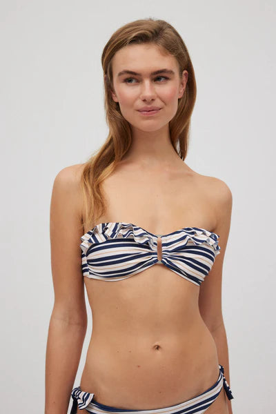 82937 - TOP BIKINI A FASCIA CON VOLANT A RIGHE COPPA C