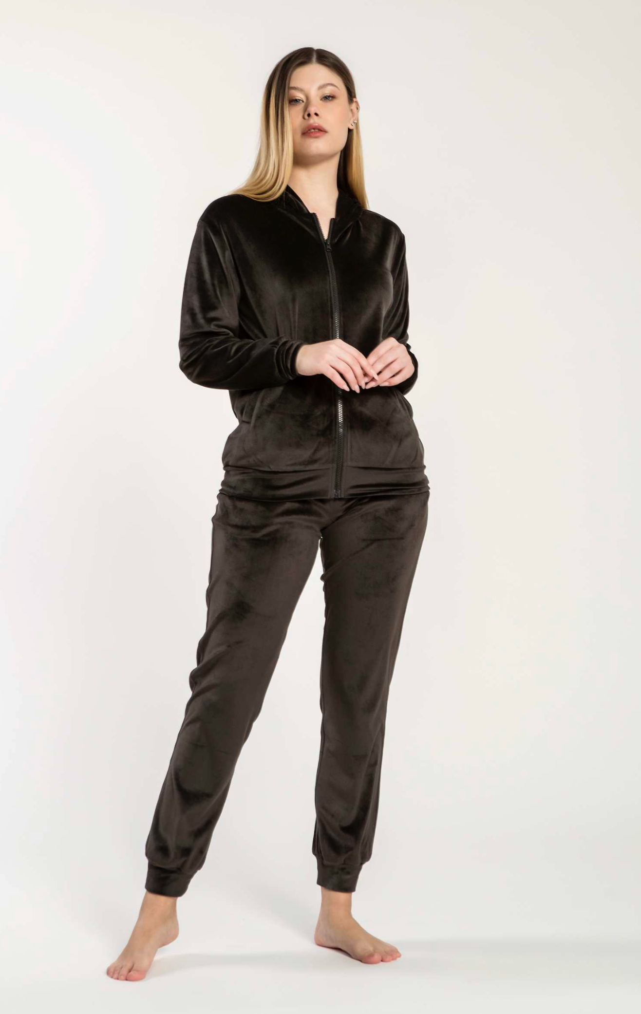 PD1423 - TUTA VELVET CON ZIP E CAPPUCCIO