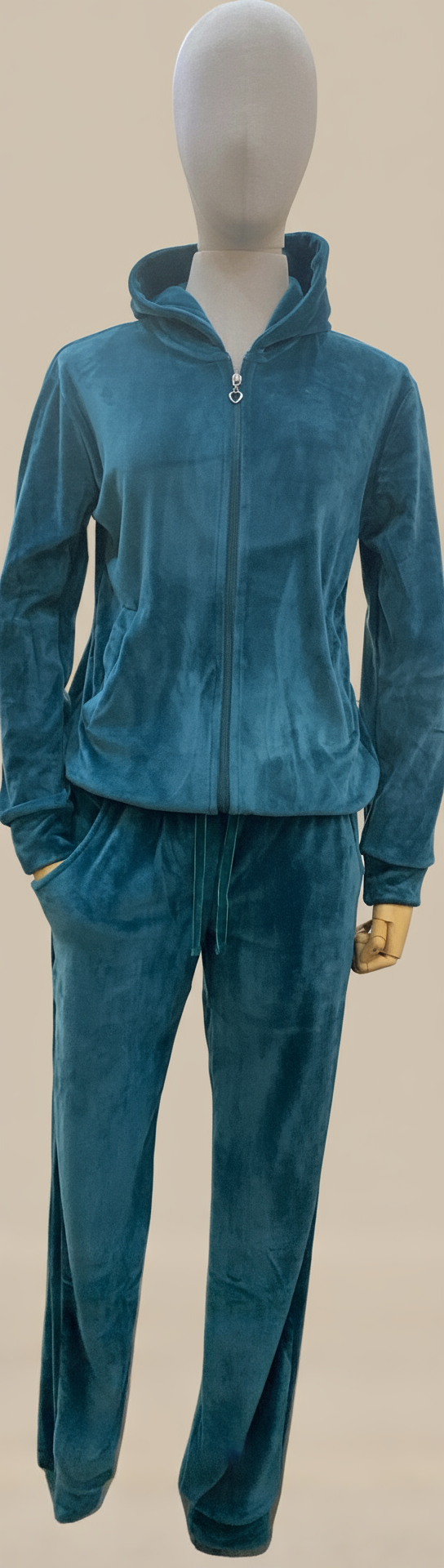 PD1423 - TUTA VELVET CON ZIP E CAPPUCCIO