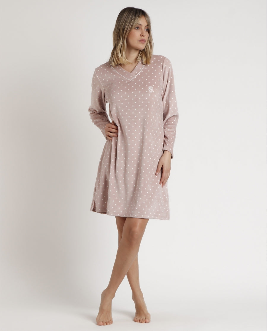 61310 - CAMICIA DA NOTTE IN VELUTTO A POIS
