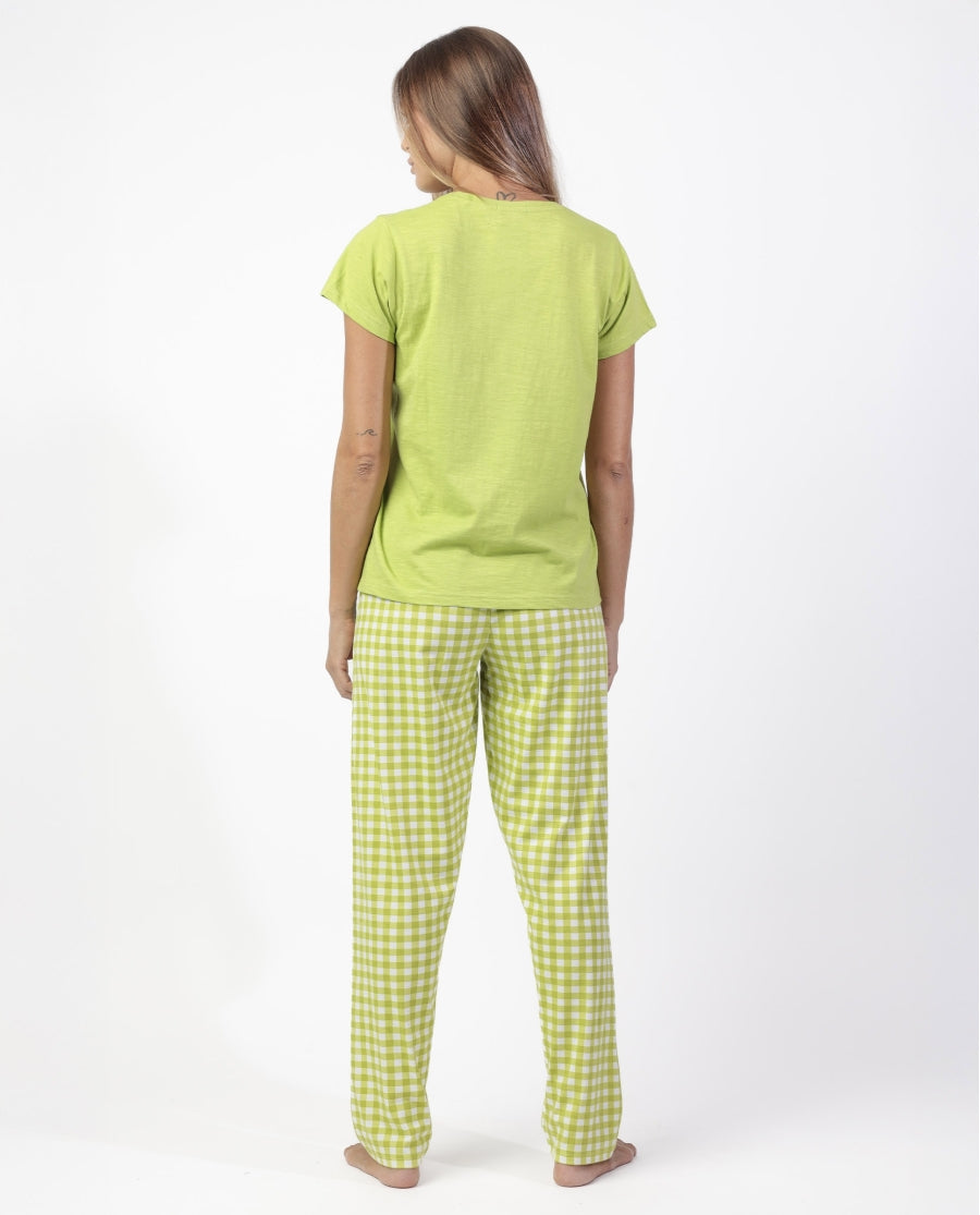 64586 - PIGIAMA DONNA MANICA CORTA E PANTALONE LUNGO VICHY