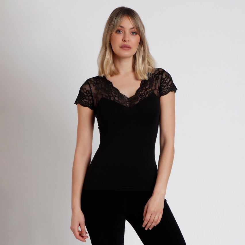 43574 - T-SHIRT A MANICA CORTA CON PIZZO