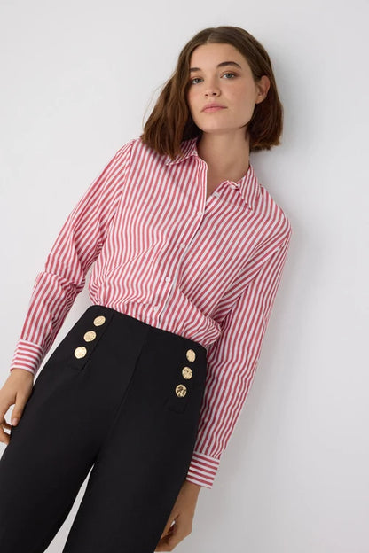 70474 - PANTALONI LARGHI A VITA ALTA CON BOTTONI DECORATIVI NERI