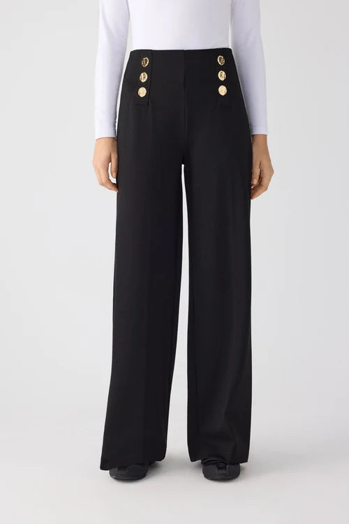 70474 - PANTALONI LARGHI A VITA ALTA CON BOTTONI DECORATIVI NERI