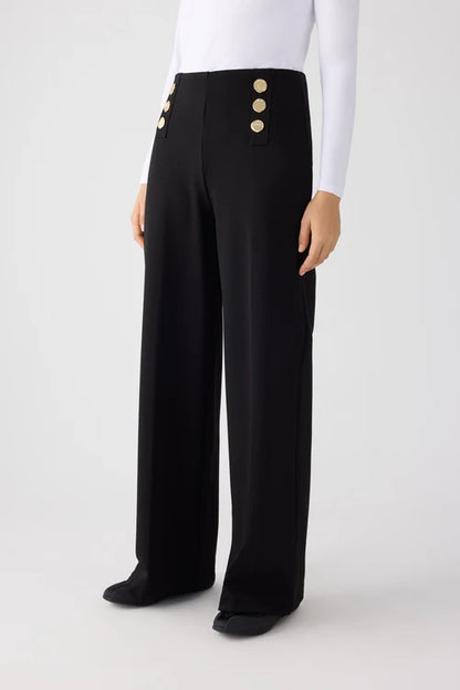 70474 - PANTALONI LARGHI A VITA ALTA CON BOTTONI DECORATIVI NERI