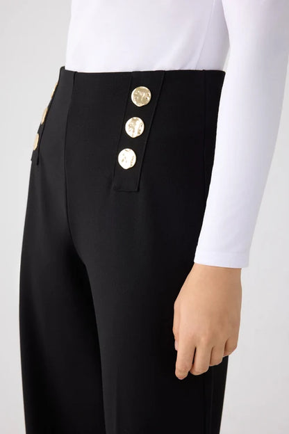 70474 - PANTALONI LARGHI A VITA ALTA CON BOTTONI DECORATIVI NERI