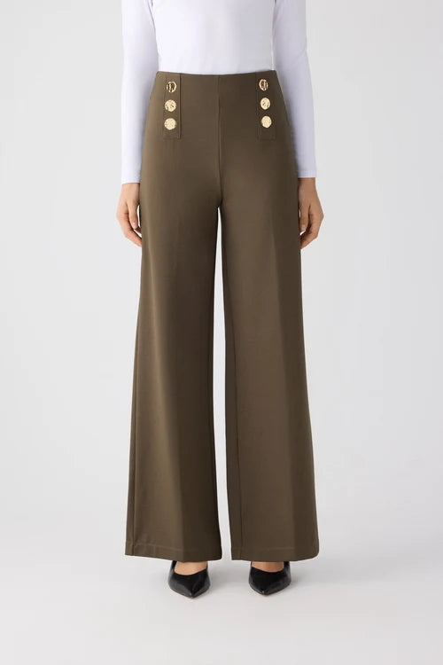 70474 - PANTALONI LARGHI A VITA ALTA CON BOTTONI DECORATIVI NERI