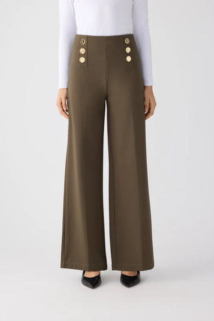 70474 - PANTALONI LARGHI A VITA ALTA CON BOTTONI DECORATIVI NERI