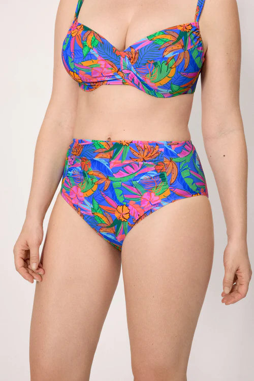 83418 - SLIP BIKINI A VITA ALTA CON STAMPA TROPICALE