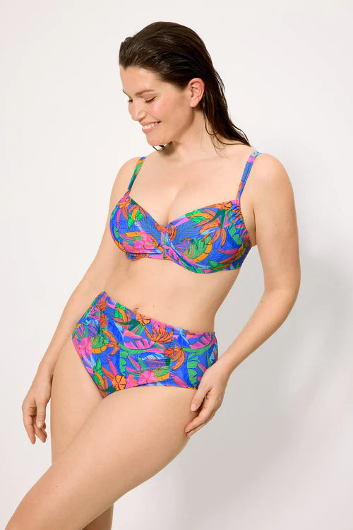 83418 - SLIP BIKINI A VITA ALTA CON STAMPA TROPICALE
