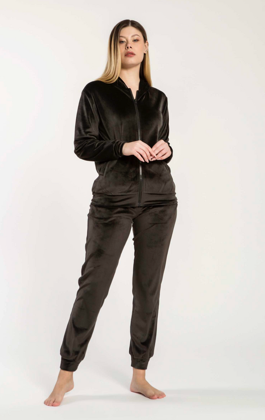 PD1423 - TUTA VELVET CON ZIP E CAPPUCCIO