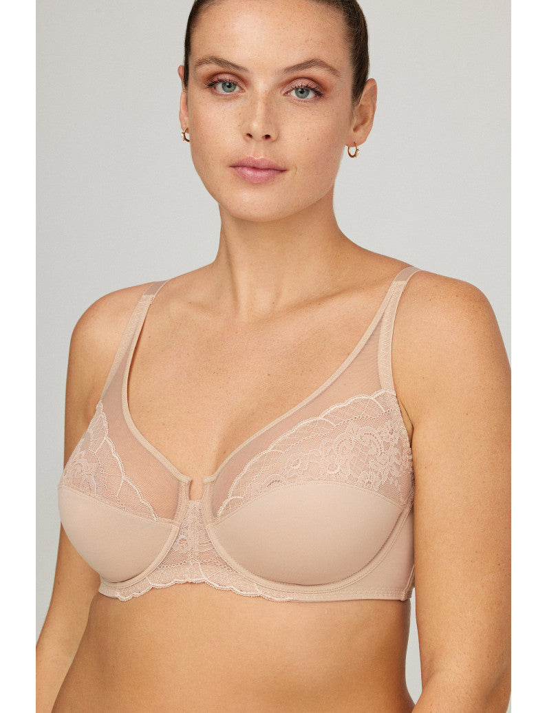 W1891 - REGGISENO FODERATO CON FERRETTO REALIZZATO IN MICROFIBRA ABBINATA A PIZZO E TULLE