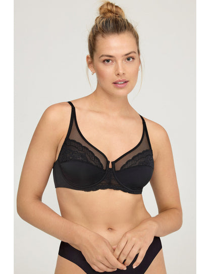 W1891 - REGGISENO FODERATO CON FERRETTO REALIZZATO IN MICROFIBRA ABBINATA A PIZZO E TULLE