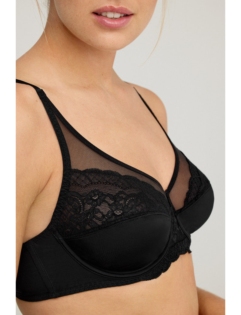 W1891 - REGGISENO FODERATO CON FERRETTO REALIZZATO IN MICROFIBRA ABBINATA A PIZZO E TULLE
