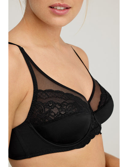 W1891 - REGGISENO FODERATO CON FERRETTO REALIZZATO IN MICROFIBRA ABBINATA A PIZZO E TULLE