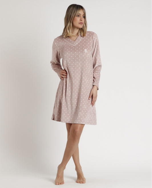 61310 - CAMICIA DA NOTTE IN VELUTTO A POIS