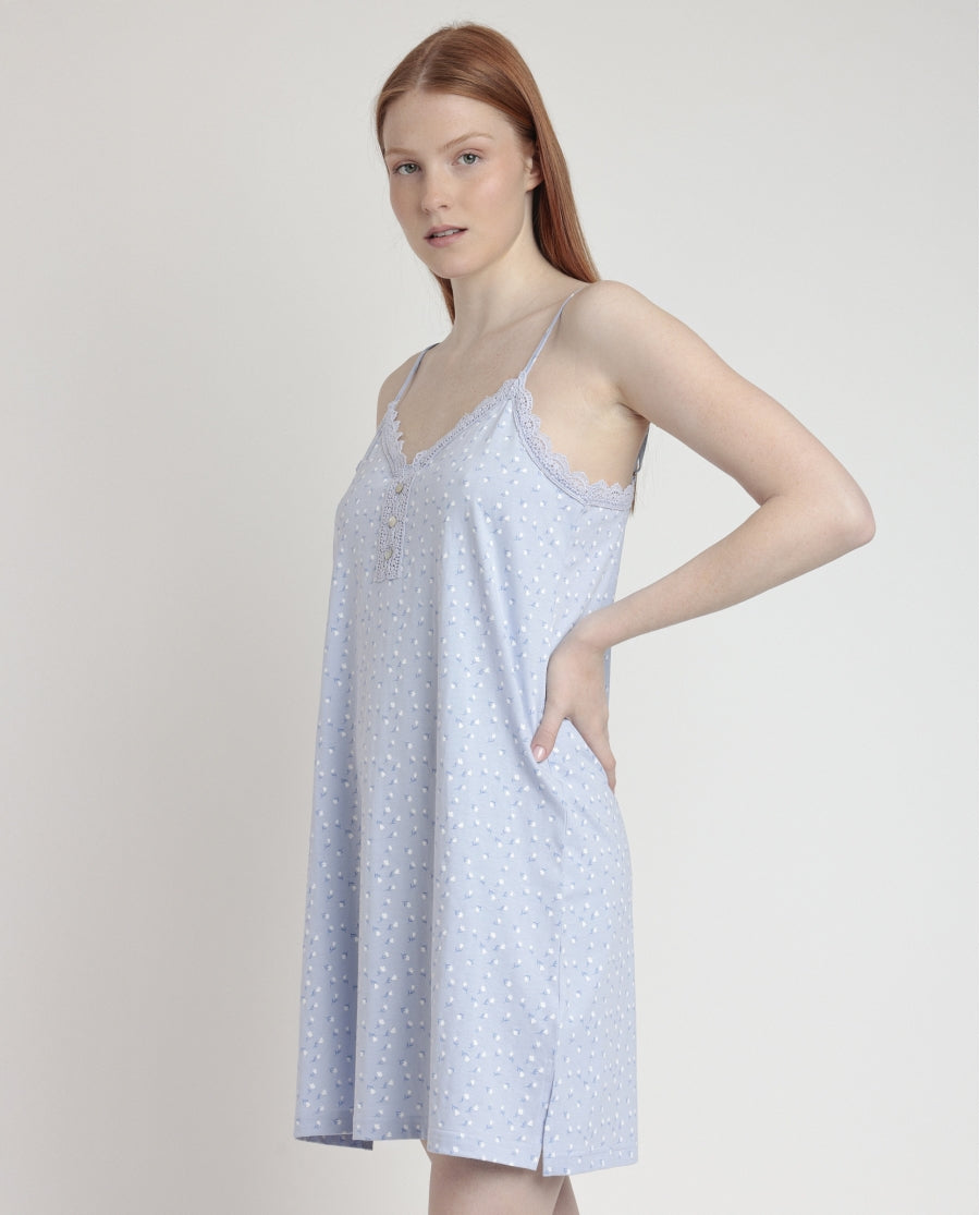 61358 - CAMICIA DA NOTTE CON BRETELLINE E FIORI