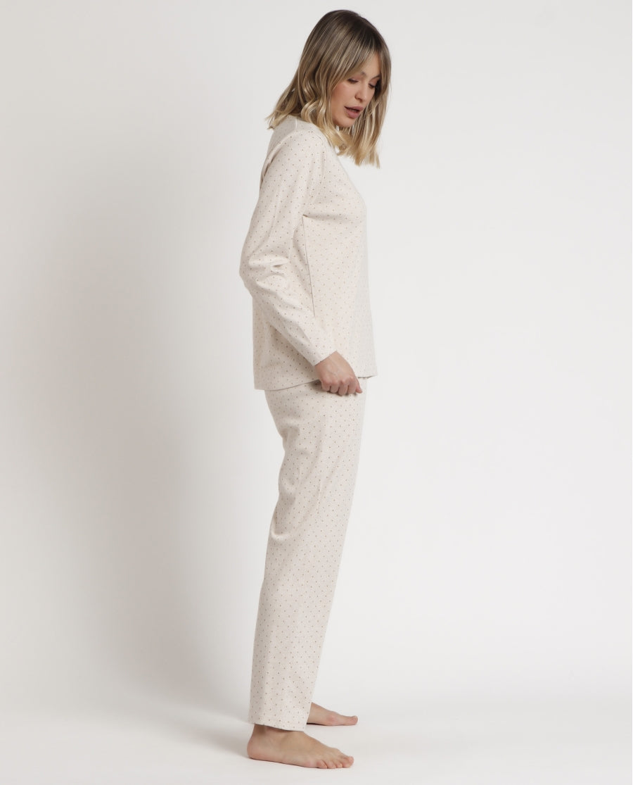 62632 - PIGIAMA DONNA M/L SCOLLO A V A POIS