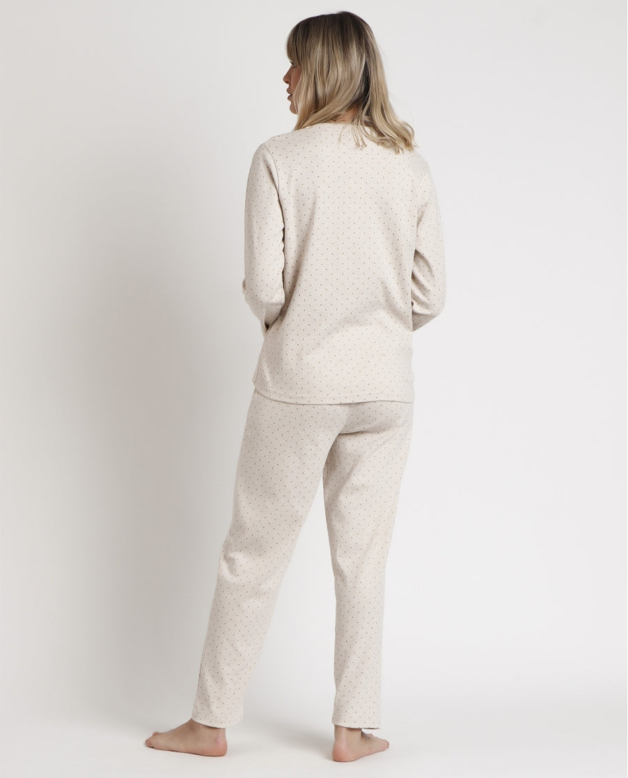 62632 - PIGIAMA DONNA M/L SCOLLO A V A POIS