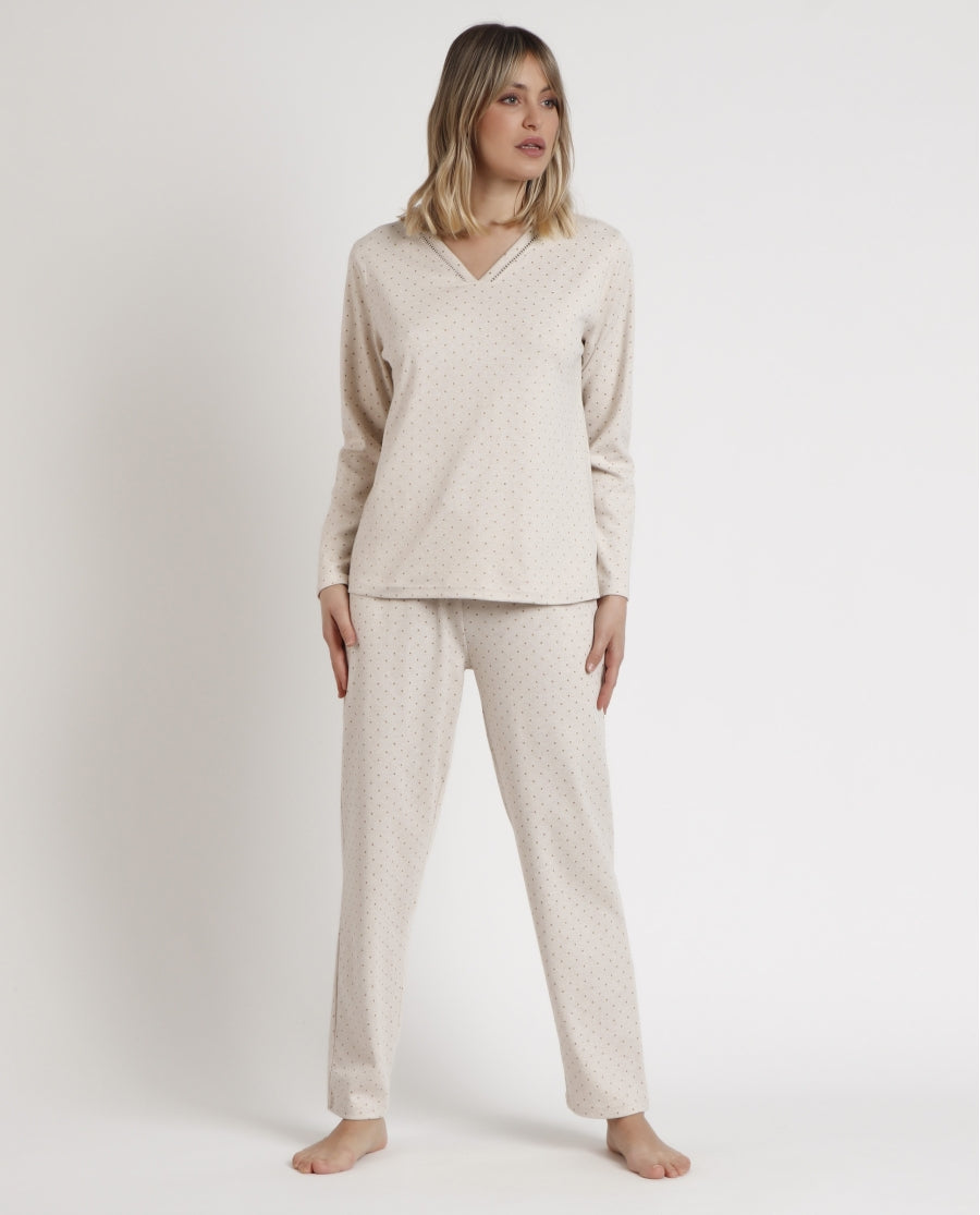 62632 - PIGIAMA DONNA M/L SCOLLO A V A POIS