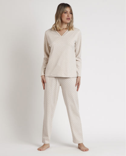 62632 - PIGIAMA DONNA M/L SCOLLO A V A POIS