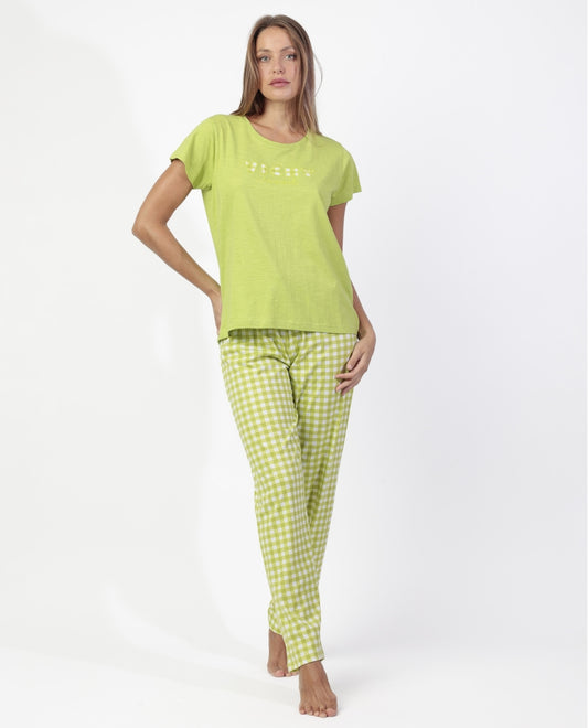 64586 - PIGIAMA DONNA MANICA CORTA E  PANTALONE LUNGO VICHY